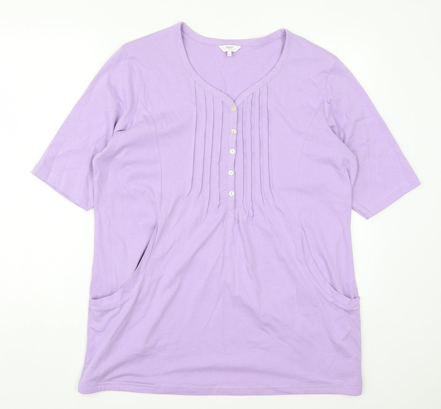 Cotton Traders Womens Purple  Cotton Basic T-Shirt Size 16 V-Neck