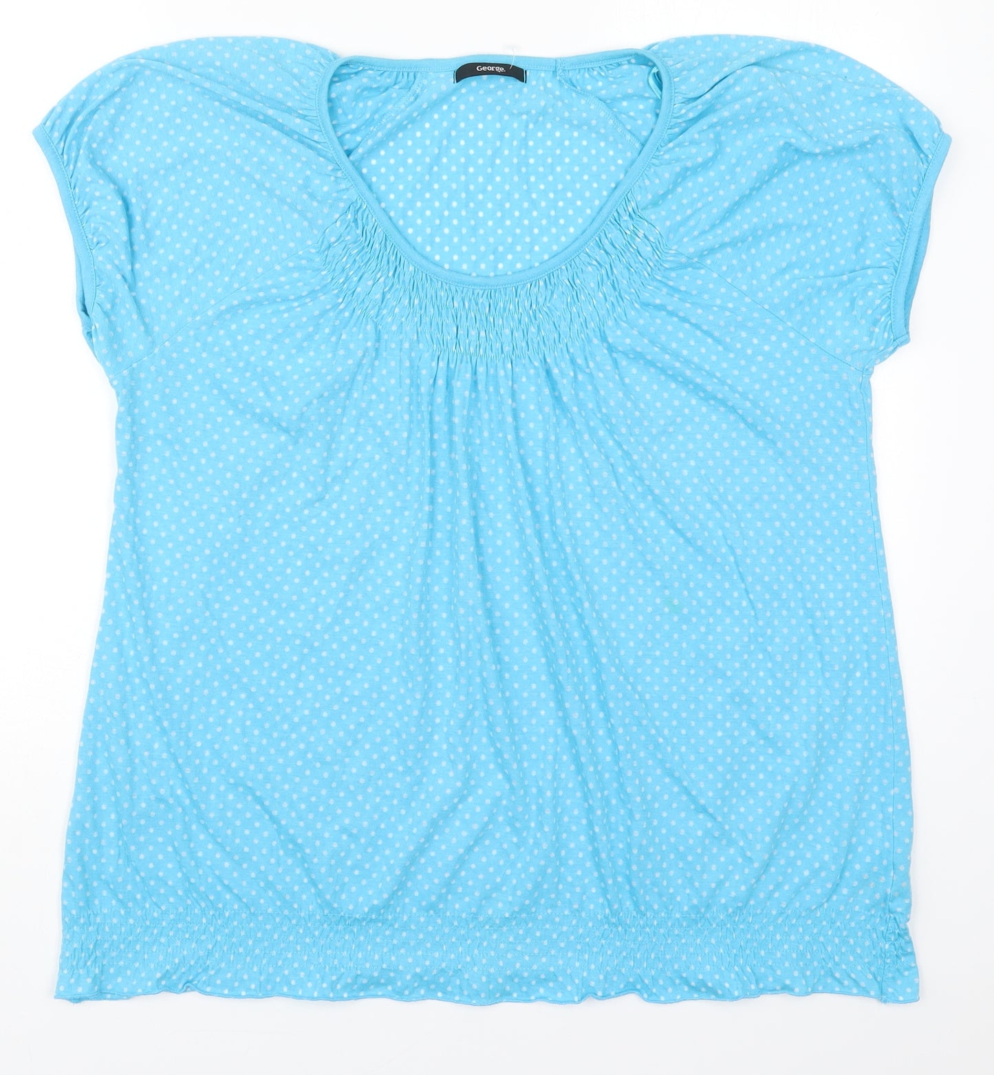 George Womens Blue Polka Dot Polyester Basic T-Shirt Size 18 Round Neck