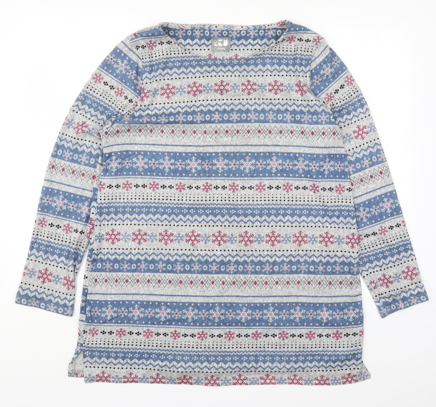 Nutmeg Womens Grey Geometric Polyester Top Pyjama Top Size 16   - Blue Snowflake Print