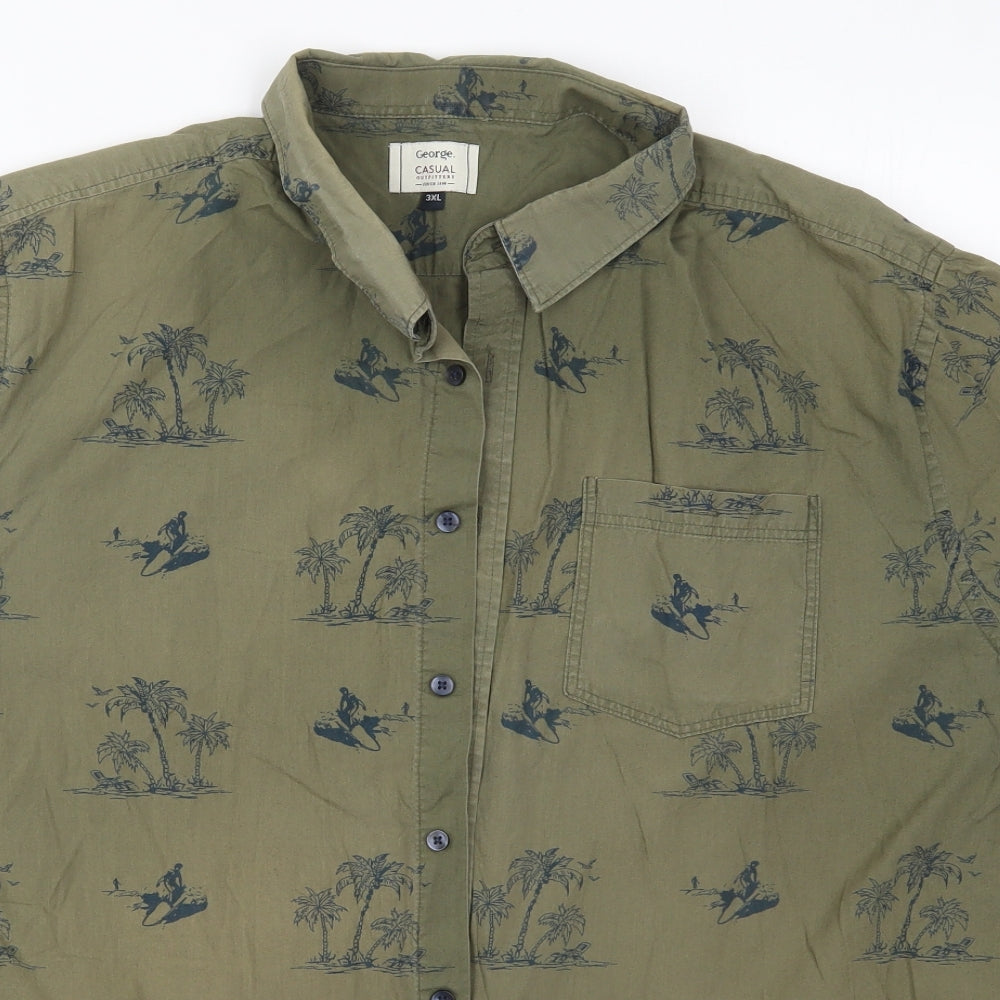 George Mens Green  Cotton  Button-Up Size 3XL Collared Button - Surfing Print