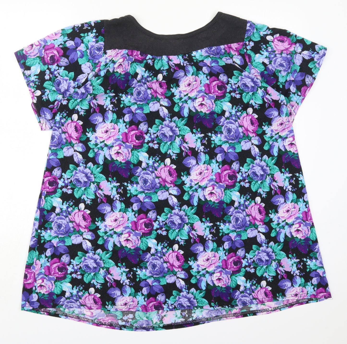 Preworn Womens Purple Floral Polyester Basic T-Shirt Size 16 Round Neck