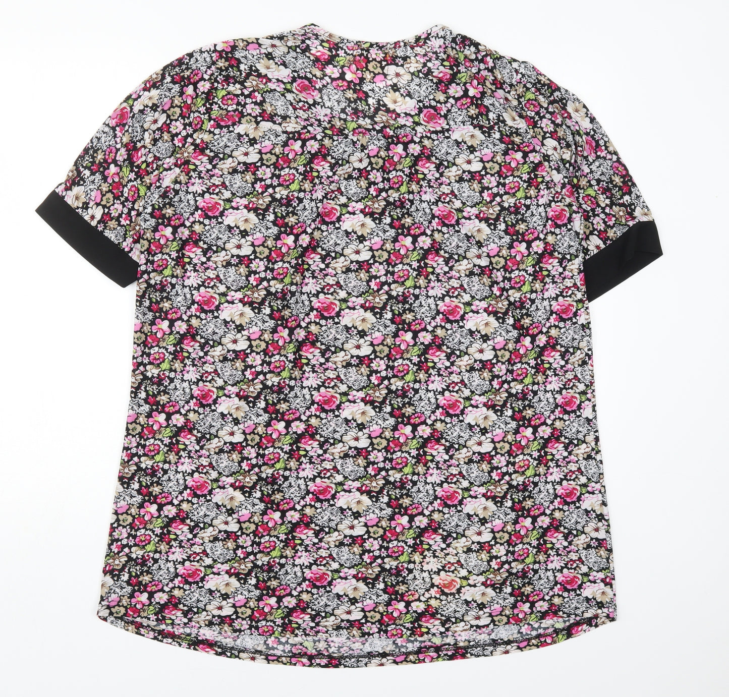 Cecilia Womens Multicoloured Floral Cotton Basic T-Shirt Size XL Round Neck