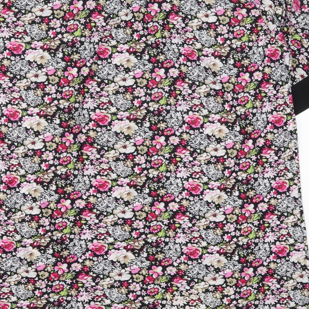 Cecilia Womens Multicoloured Floral Cotton Basic T-Shirt Size XL Round Neck