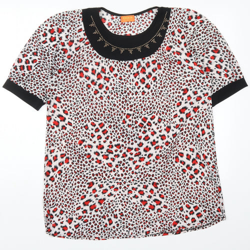 Cecilia Womens Red Animal Print Cotton Basic T-Shirt Size M Round Neck