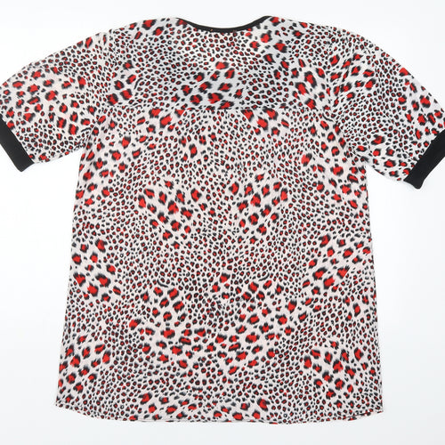 Cecilia Womens Red Animal Print Cotton Basic T-Shirt Size M Round Neck