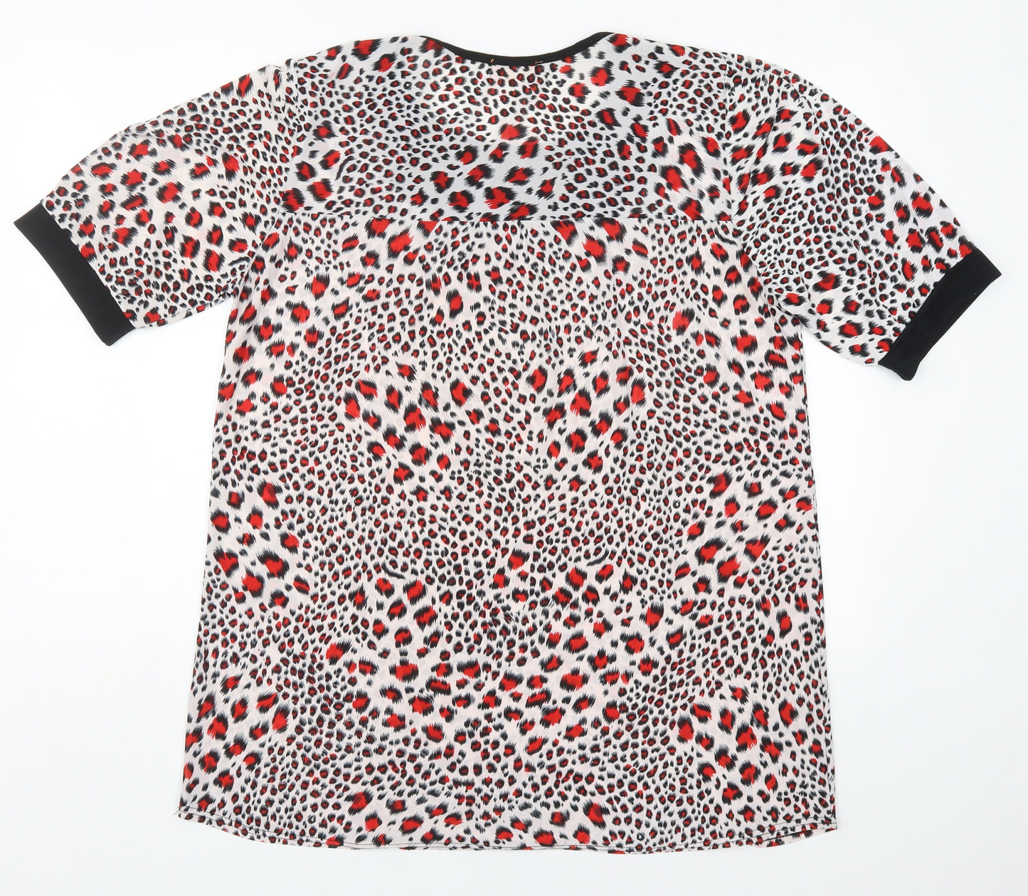 Cecilia Womens Red Animal Print Cotton Basic T-Shirt Size M Round Neck