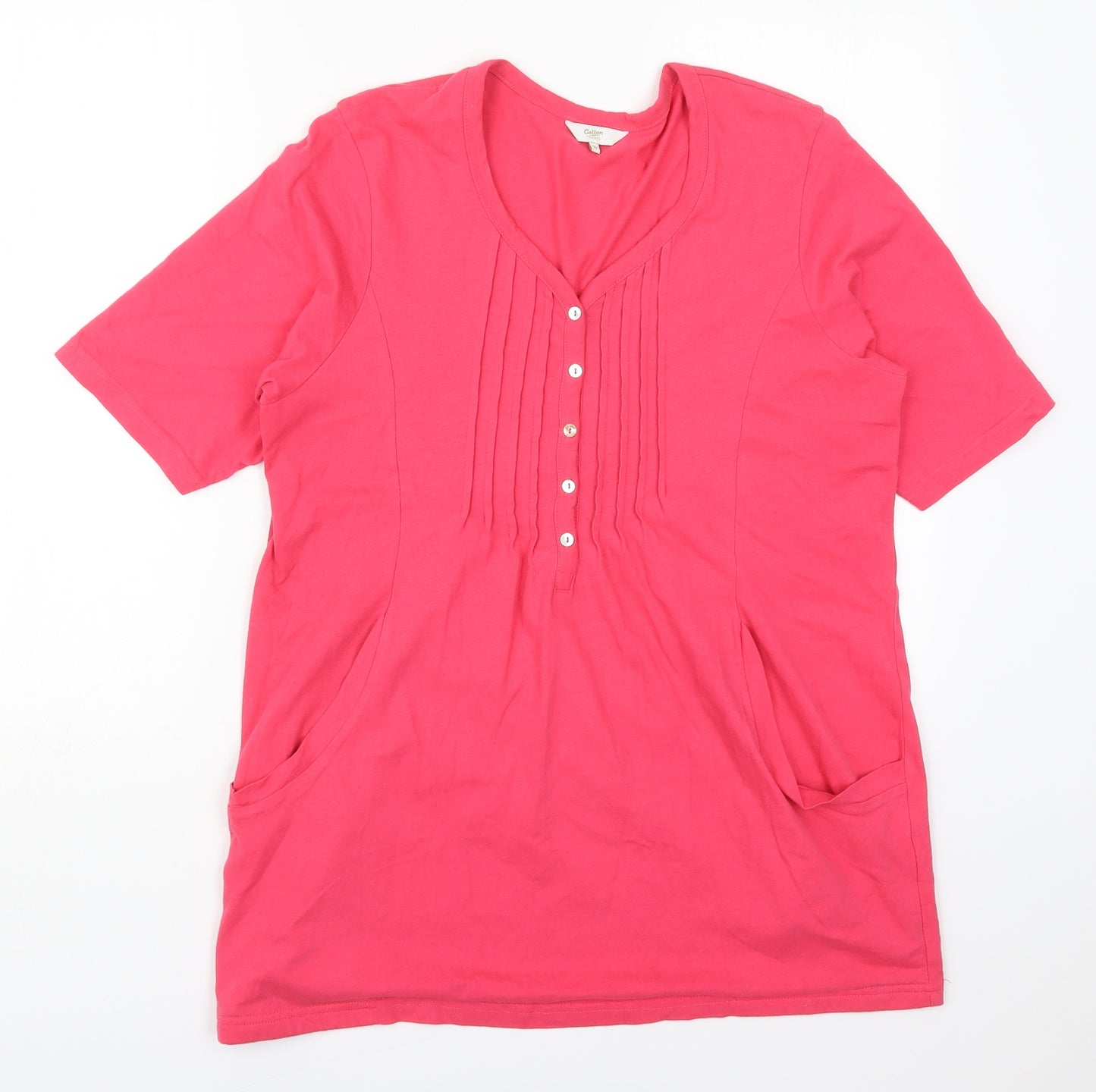 Cotton Traders Womens Pink  Cotton Basic T-Shirt Size 16 V-Neck