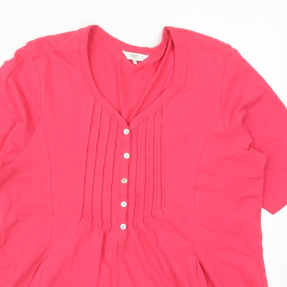 Cotton Traders Womens Pink  Cotton Basic T-Shirt Size 16 V-Neck