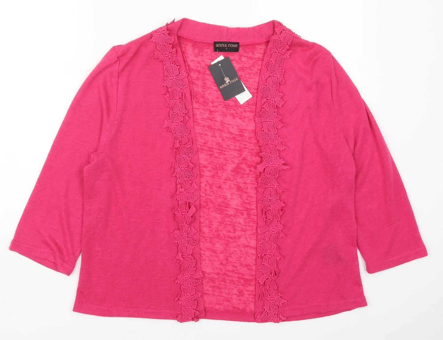 Anna Rose Womens Pink V-Neck  Polyester Cardigan Jumper Size L