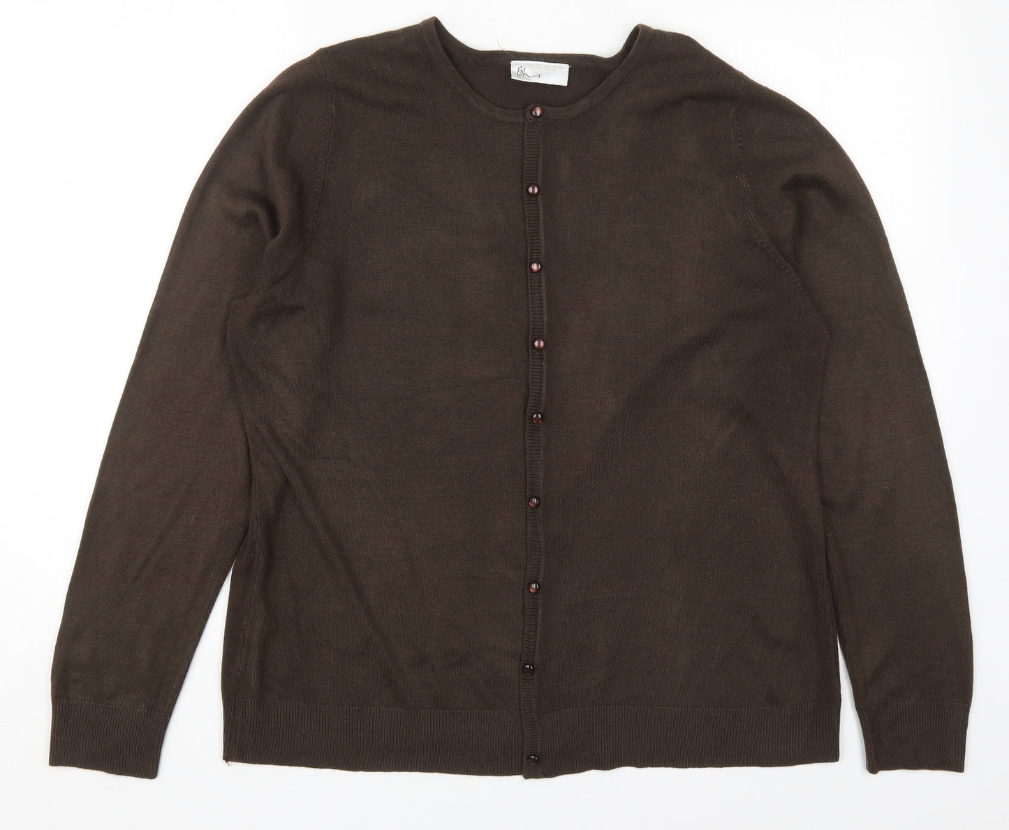 BHS Womens Brown Round Neck  Acrylic Cardigan Jumper Size 20
