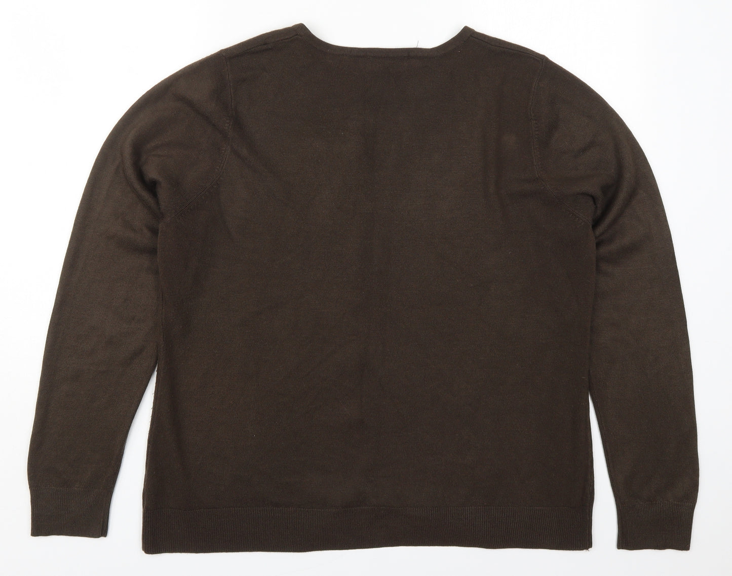 BHS Womens Brown Round Neck  Acrylic Cardigan Jumper Size 20