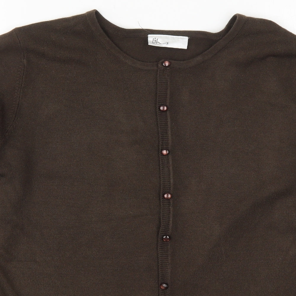 BHS Womens Brown Round Neck  Acrylic Cardigan Jumper Size 20
