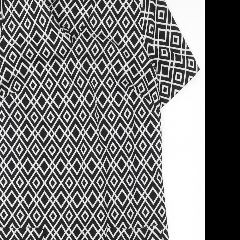 TU Womens Black Geometric Polyester A-Line  Size 16  V-Neck Pullover - Black and White