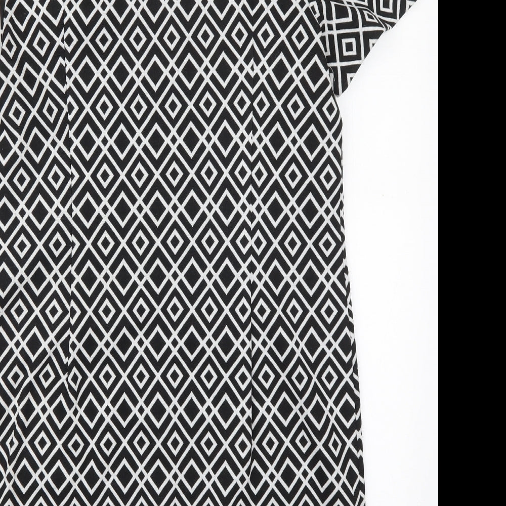 TU Womens Black Geometric Polyester A-Line  Size 16  V-Neck Pullover - Black and White