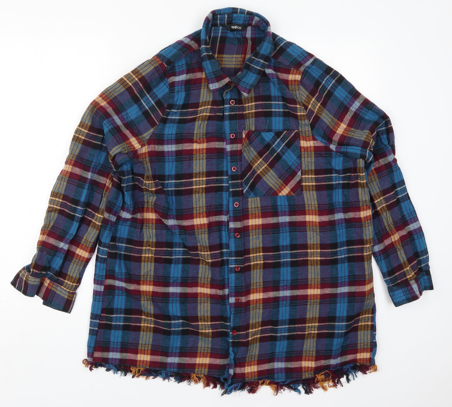 Pep & Co Womens Multicoloured Check Cotton Basic Button-Up Size 18 Collared