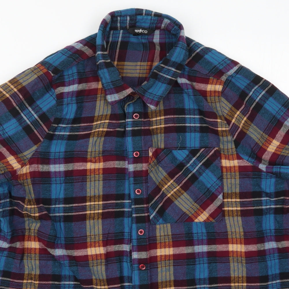 Pep & Co Womens Multicoloured Check Cotton Basic Button-Up Size 18 Collared