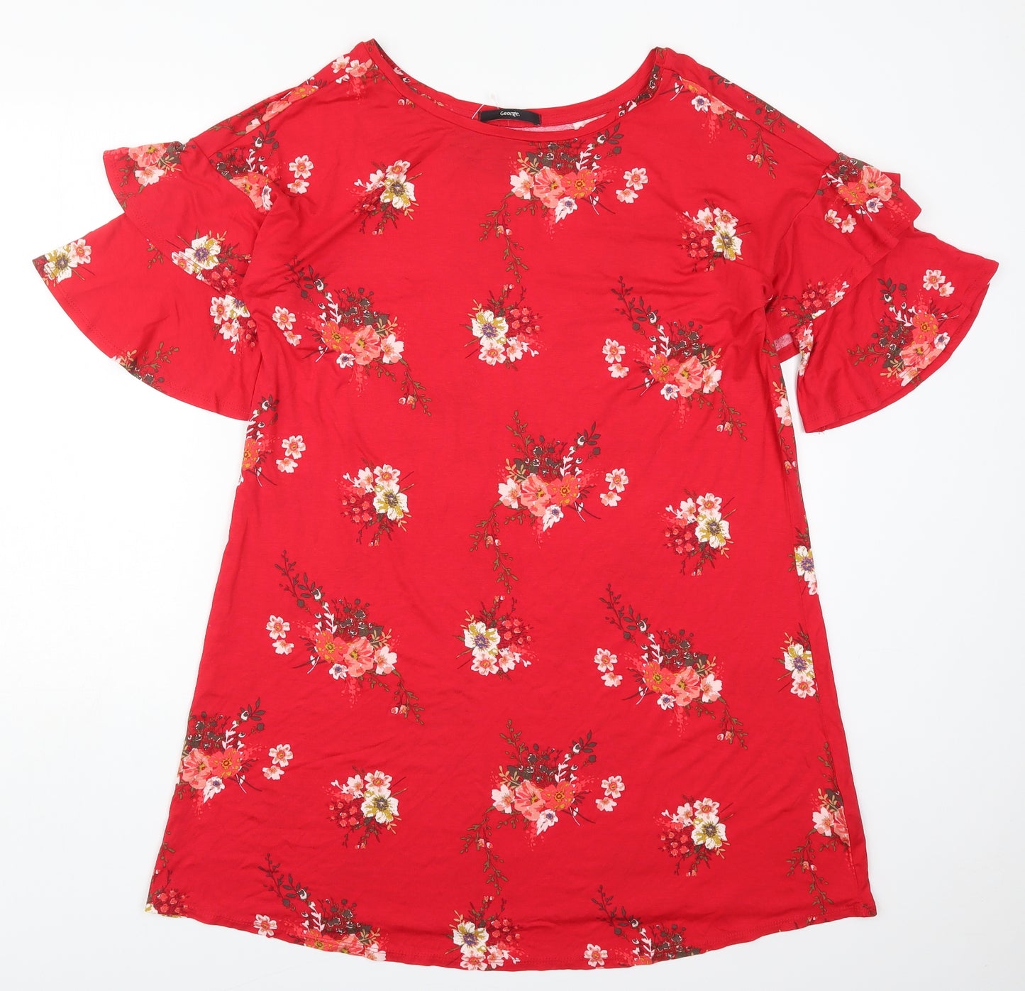George Womens Red Floral Viscose Basic T-Shirt Size 16 Round Neck