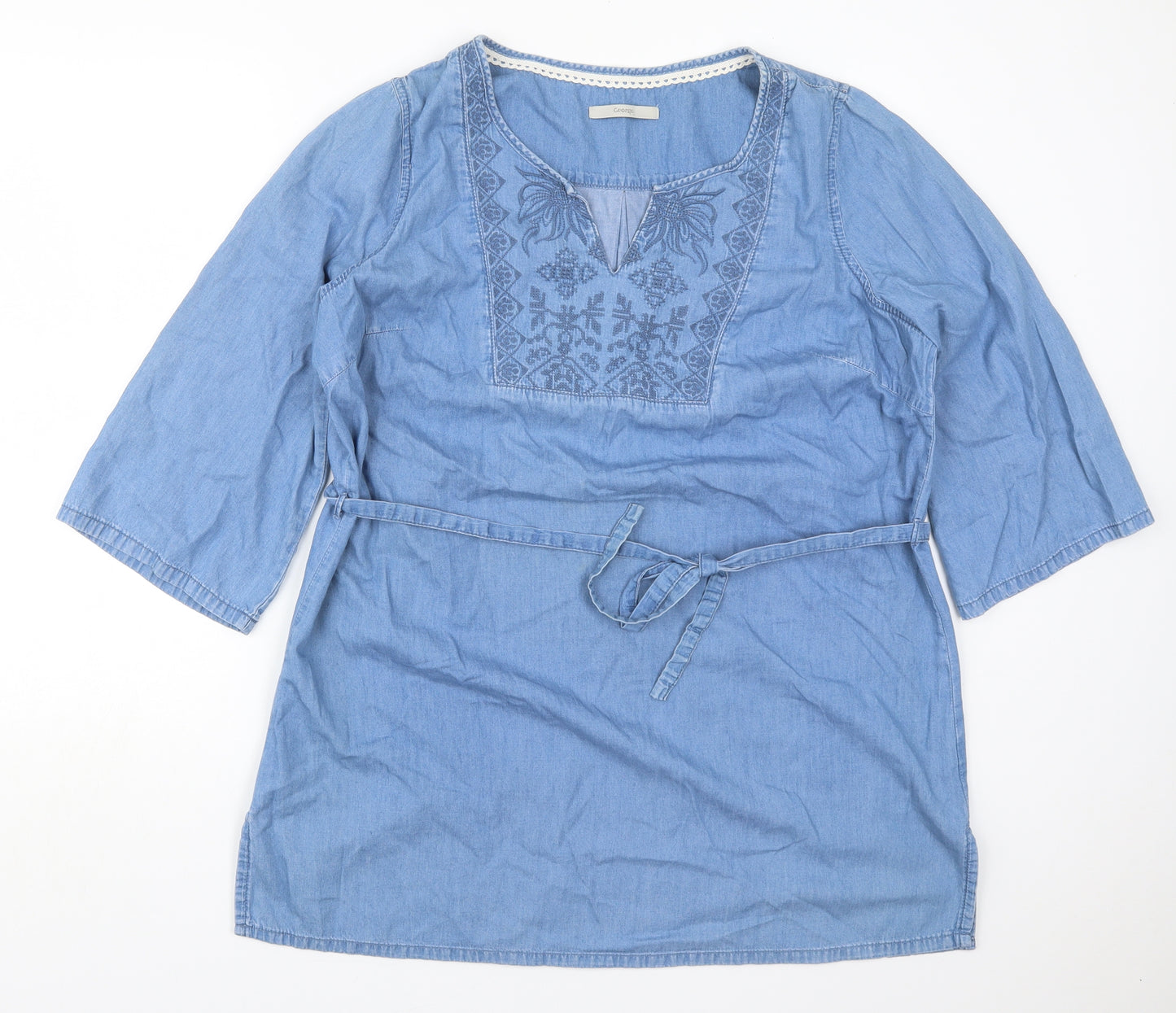 George Womens Blue  Cotton Basic Blouse Size 18 Round Neck