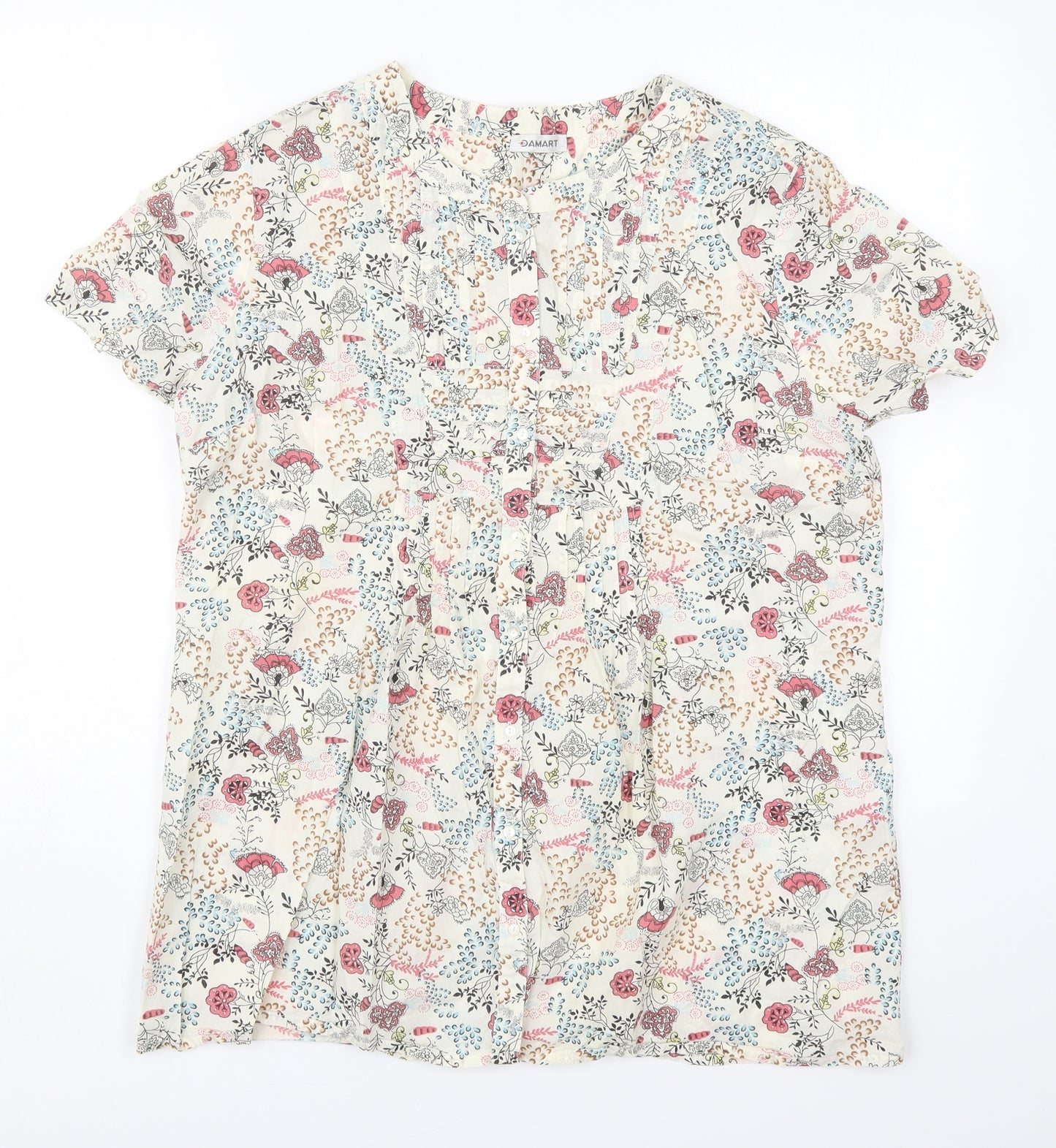 Damart Womens Multicoloured Floral Cotton Basic Button-Up Size 18 Round Neck