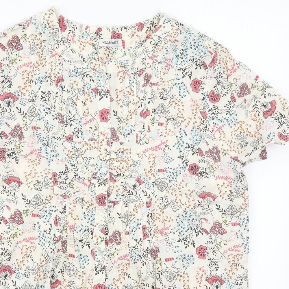 Damart Womens Multicoloured Floral Cotton Basic Button-Up Size 18 Round Neck