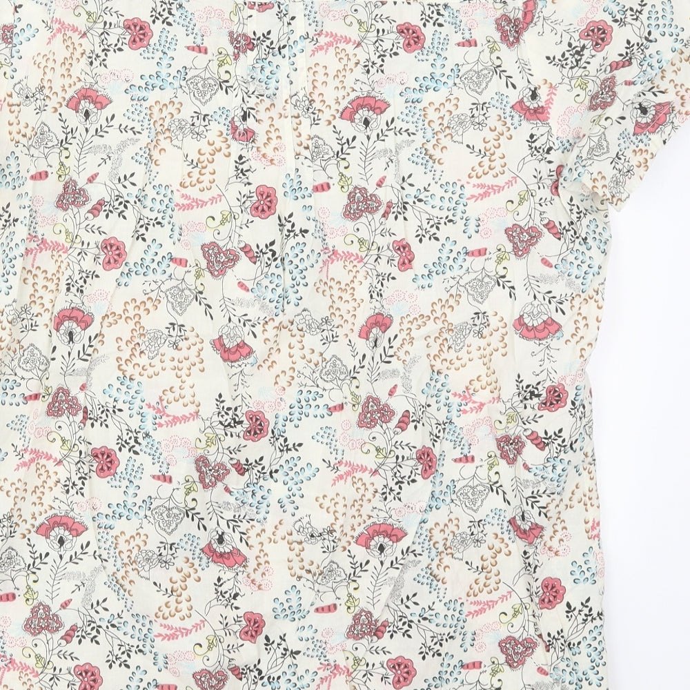 Damart Womens Multicoloured Floral Cotton Basic Button-Up Size 18 Round Neck