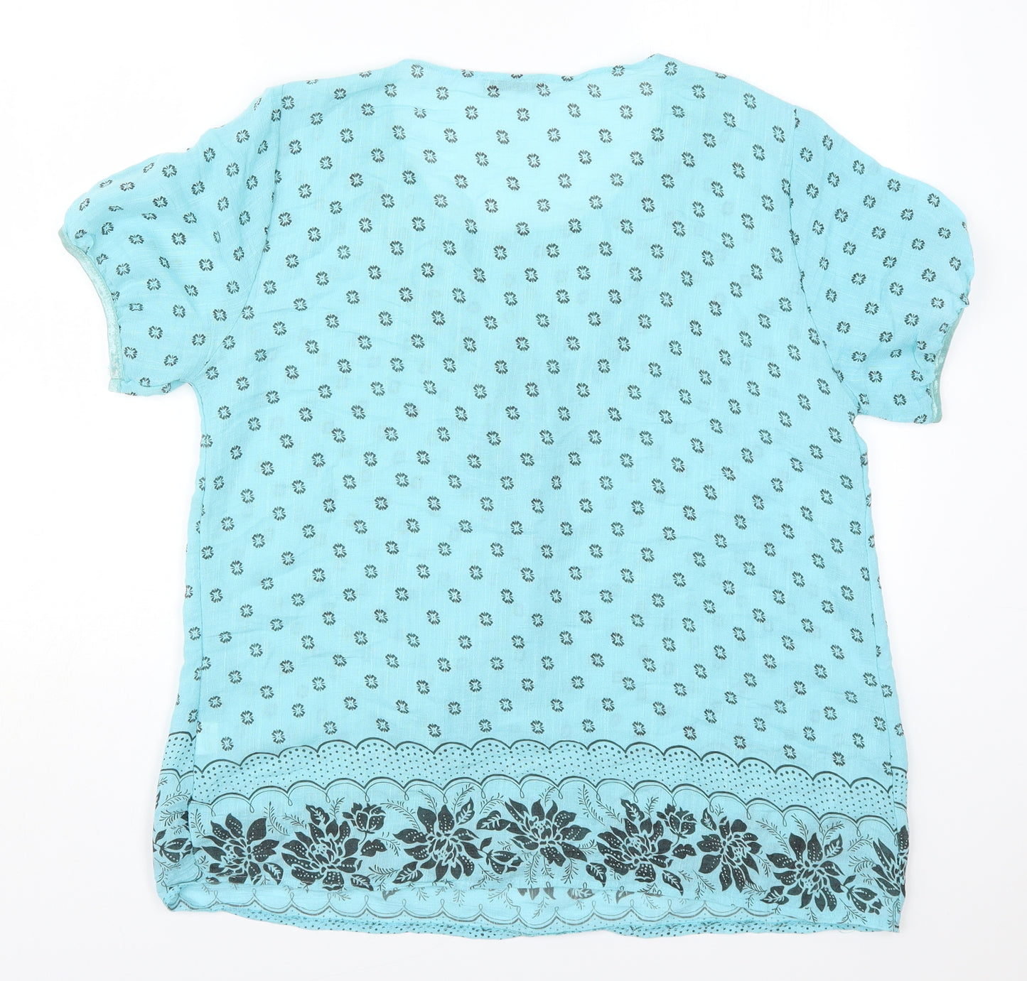 Yue Sheng Womens Blue Geometric Cotton Basic T-Shirt Size 2XL Round Neck