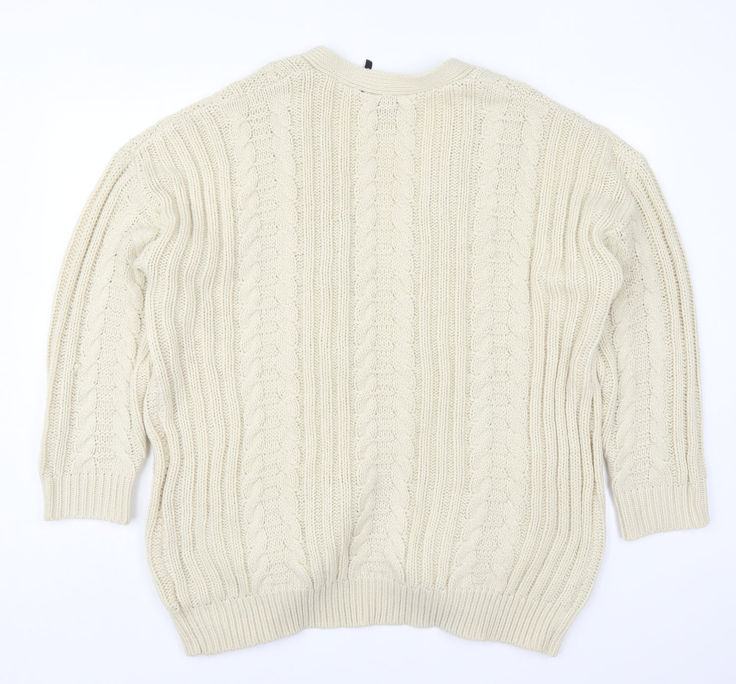 Reclaimed Vintage Womens Beige V-Neck  Acrylic Cardigan Jumper Size M