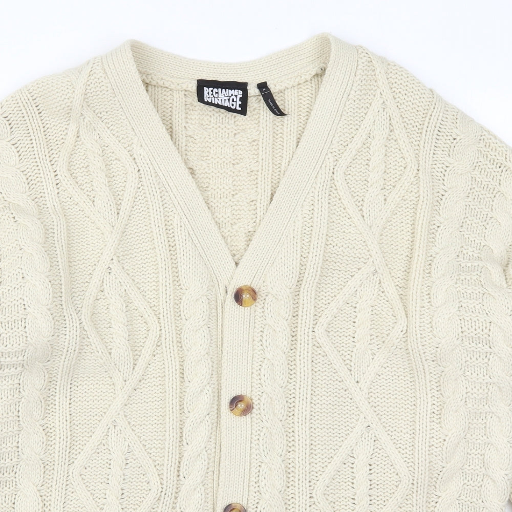Reclaimed Vintage Womens Beige V-Neck  Acrylic Cardigan Jumper Size M