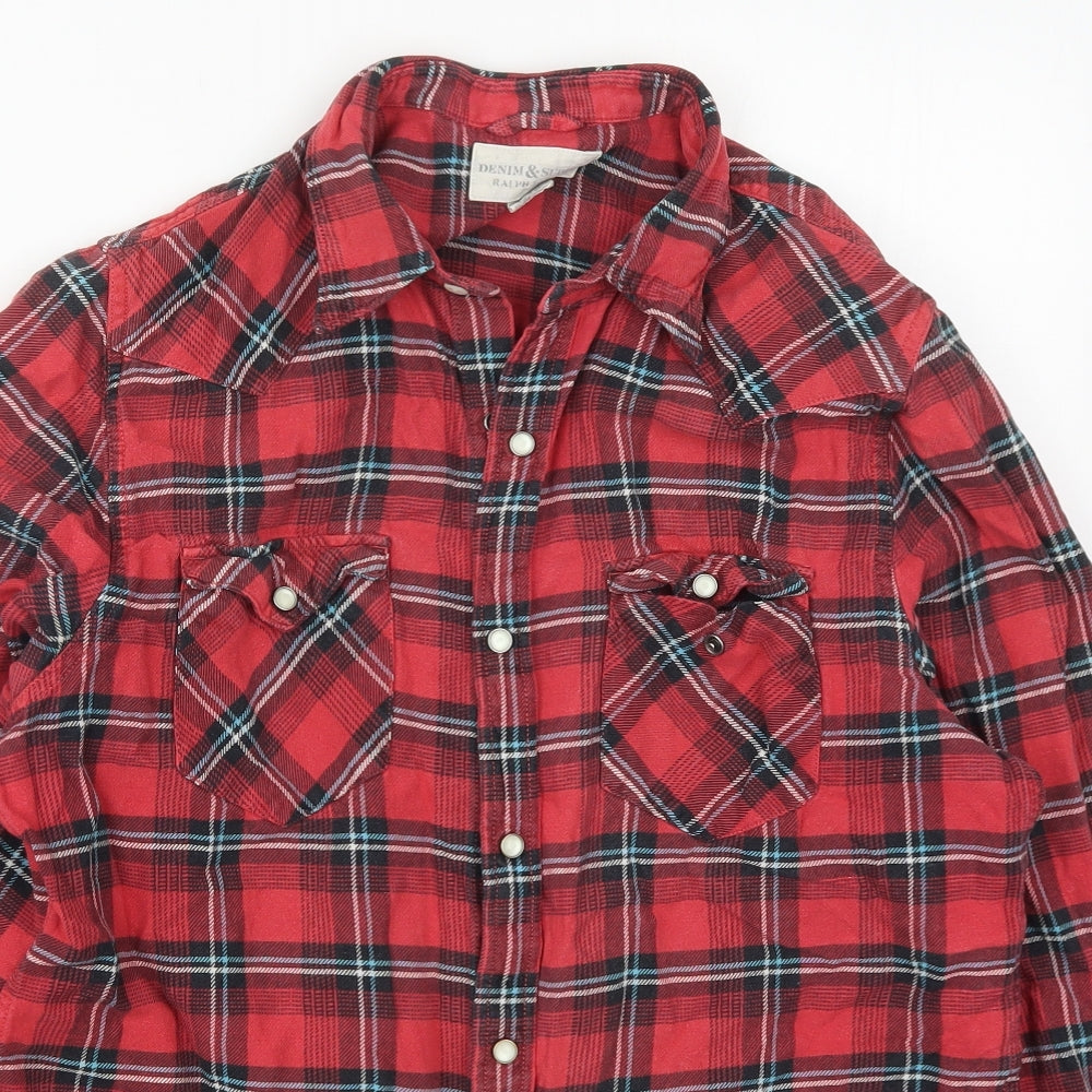 Denim & Supply Mens Red Check Cotton  Button-Up Size L Collared Button