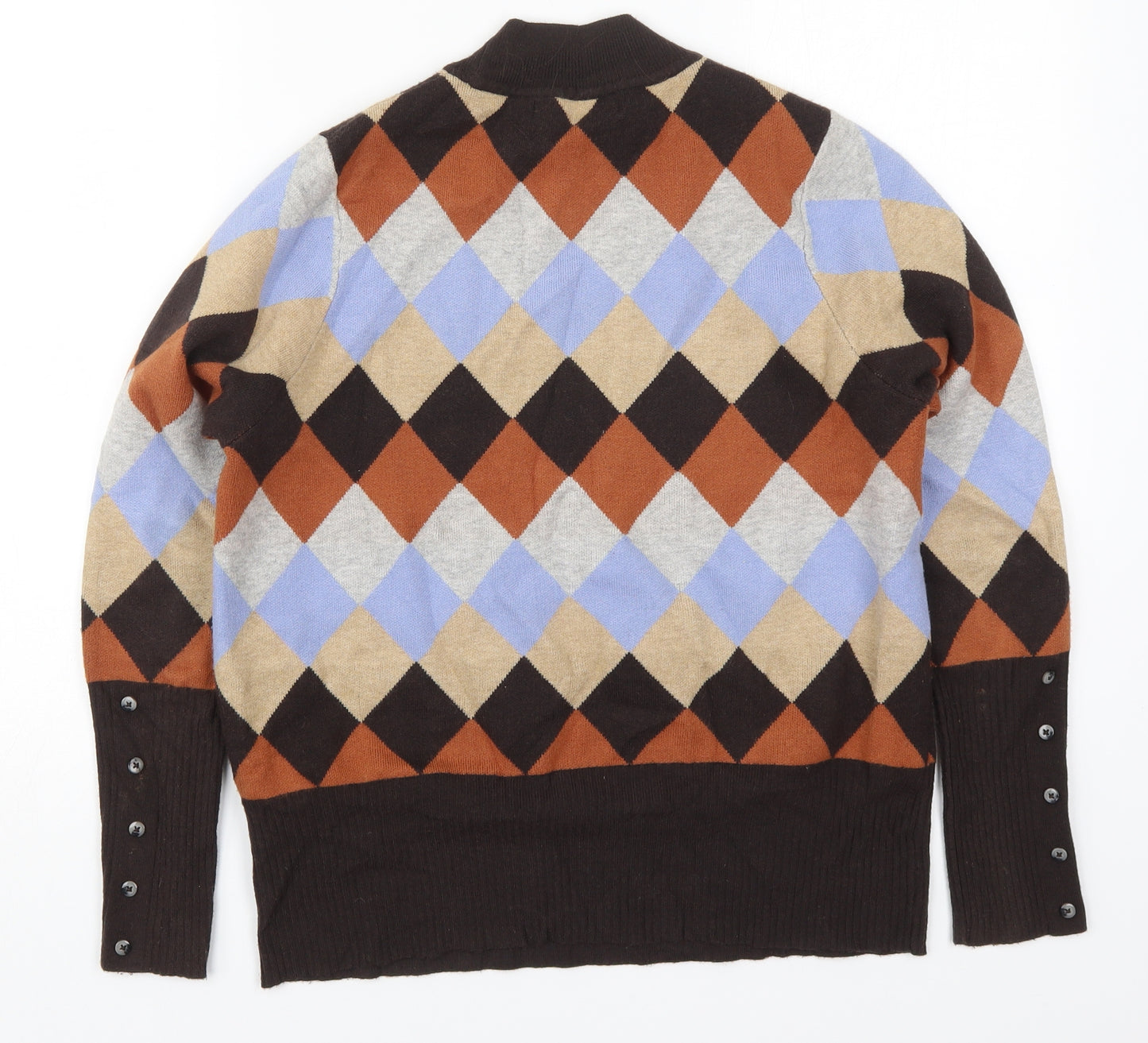 Marks and Spencer Womens Multicoloured Round Neck Argyle/Diamond Viscose Pullover Jumper Size 16