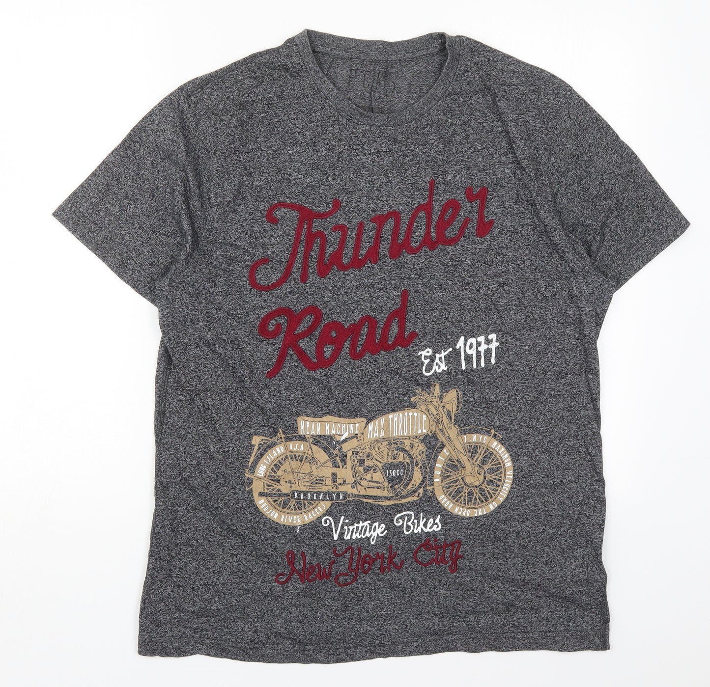 Peacocks Mens Grey  Cotton  T-Shirt Size L Crew Neck  - Thunder Road