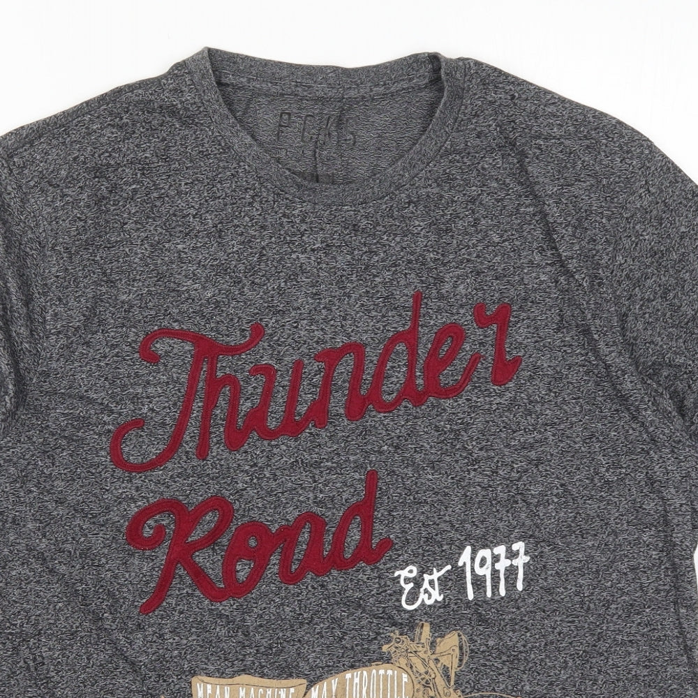 Peacocks Mens Grey  Cotton  T-Shirt Size L Crew Neck  - Thunder Road
