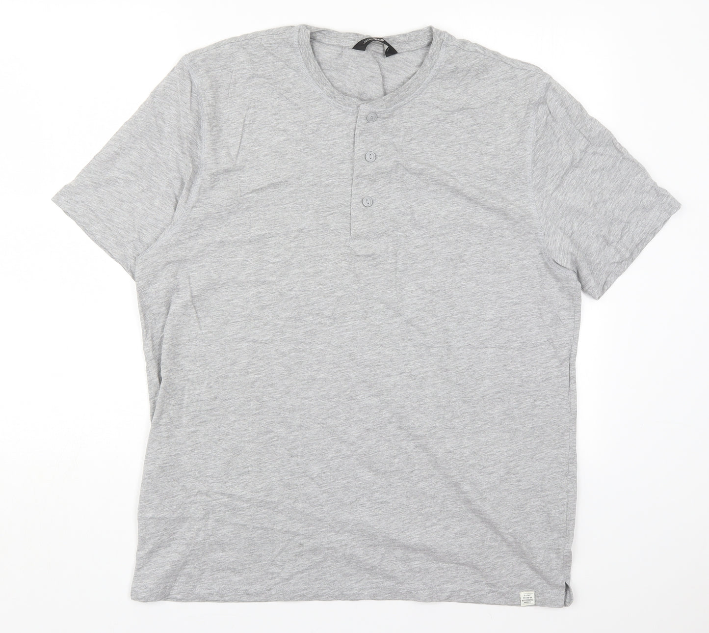 F&F Mens Grey  Cotton  T-Shirt Size L Henley