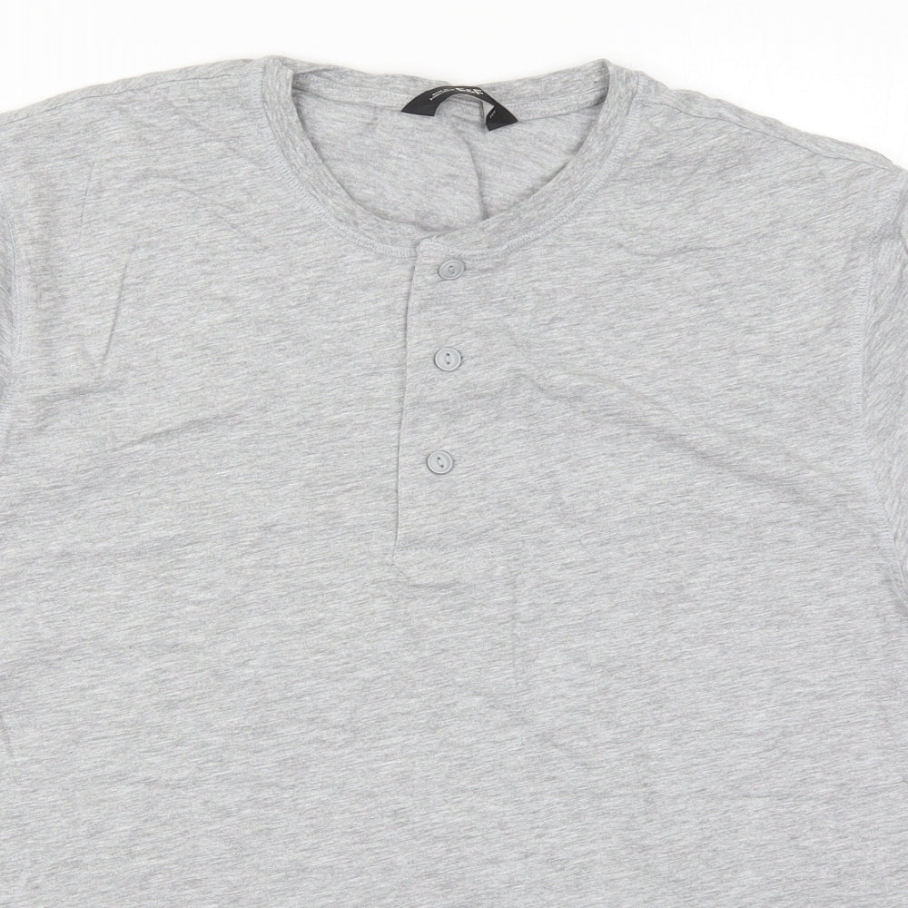 F&F Mens Grey  Cotton  T-Shirt Size L Henley