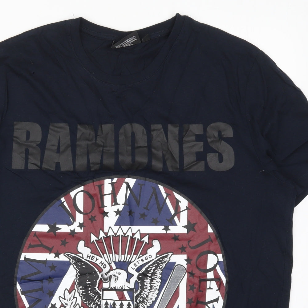 Pep&Co Mens Blue  Cotton  T-Shirt Size L Crew Neck  - Raqmones
