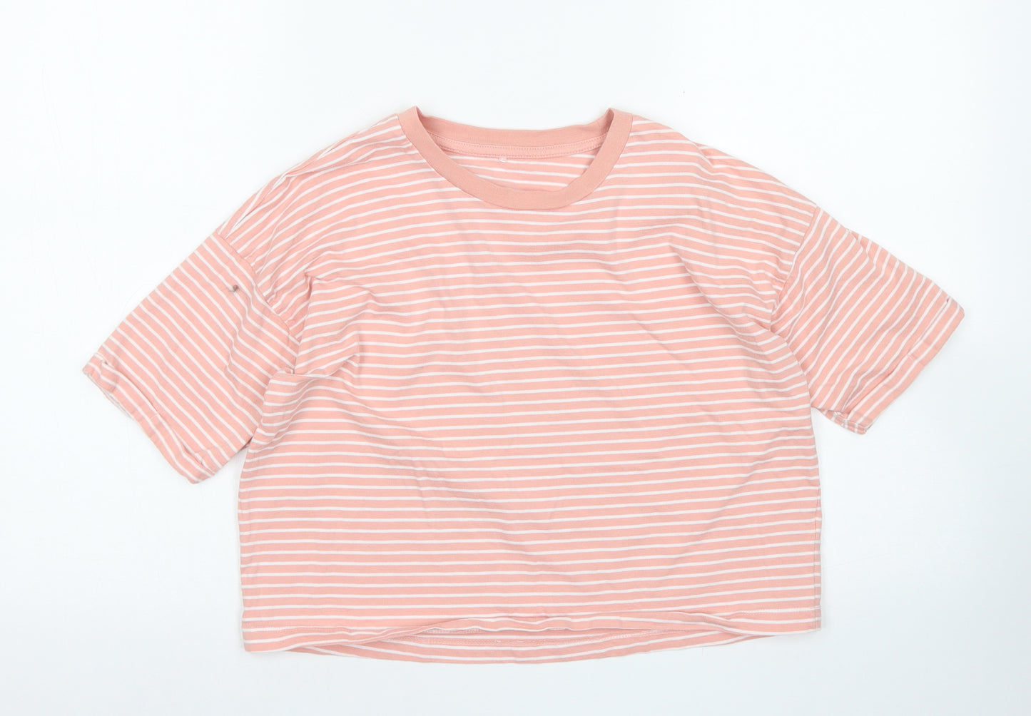 George Girls Pink Striped Cotton Cropped T-Shirt Size 13-14 Years Crew Neck