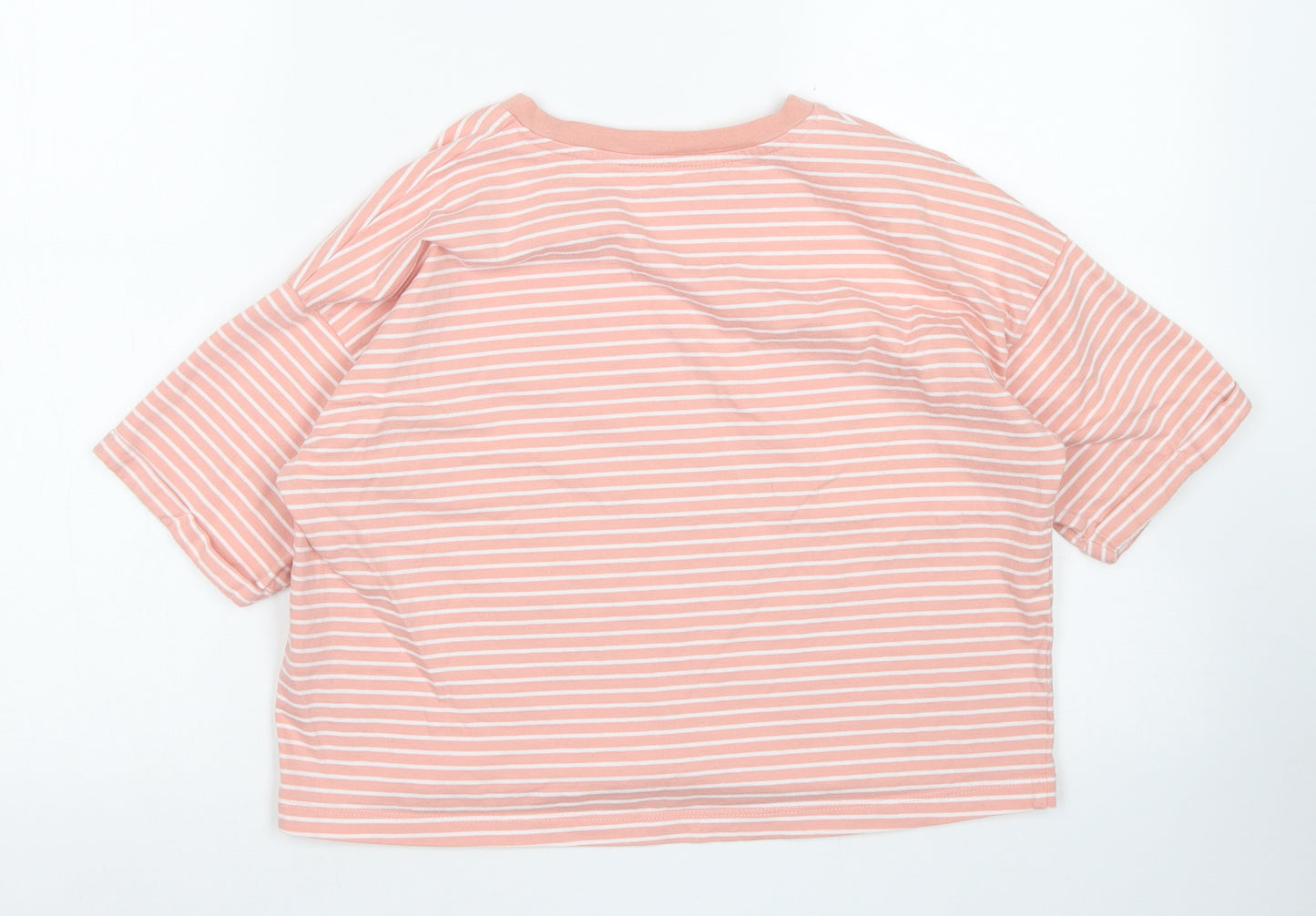 George Girls Pink Striped Cotton Cropped T-Shirt Size 13-14 Years Crew Neck