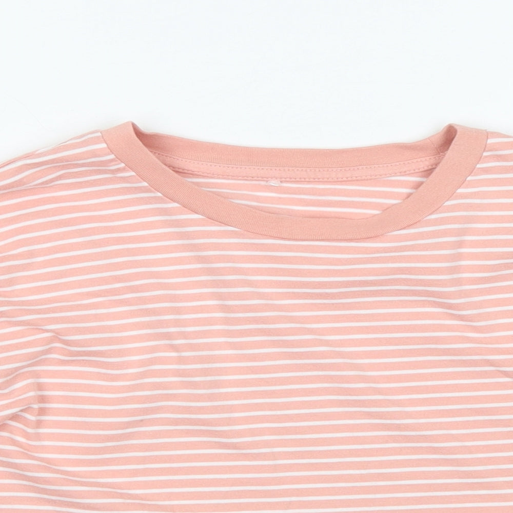 George Girls Pink Striped Cotton Cropped T-Shirt Size 13-14 Years Crew Neck