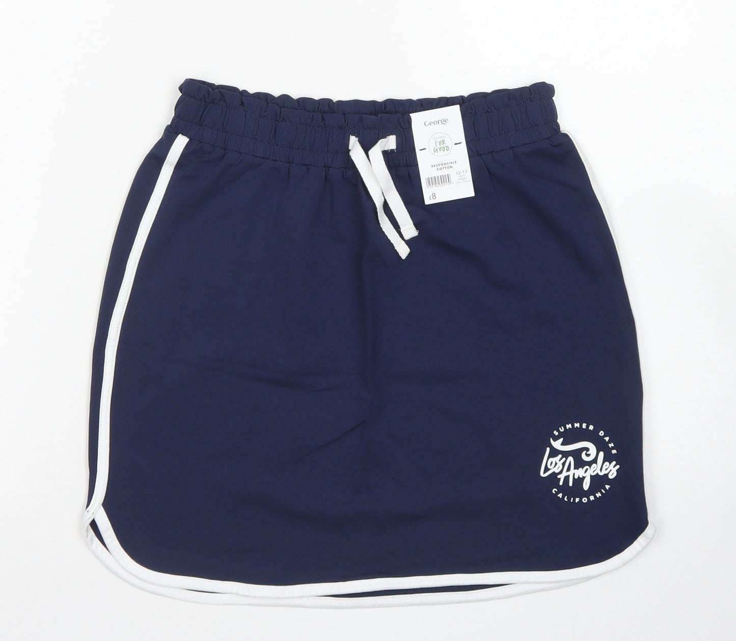 George Girls Blue  Cotton A-Line Skirt Size 12-13 Years  Regular Drawstring