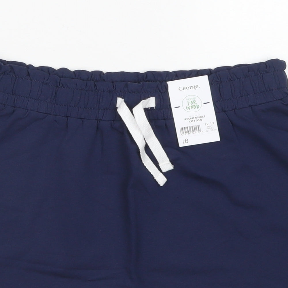 George Girls Blue  Cotton A-Line Skirt Size 12-13 Years  Regular Drawstring