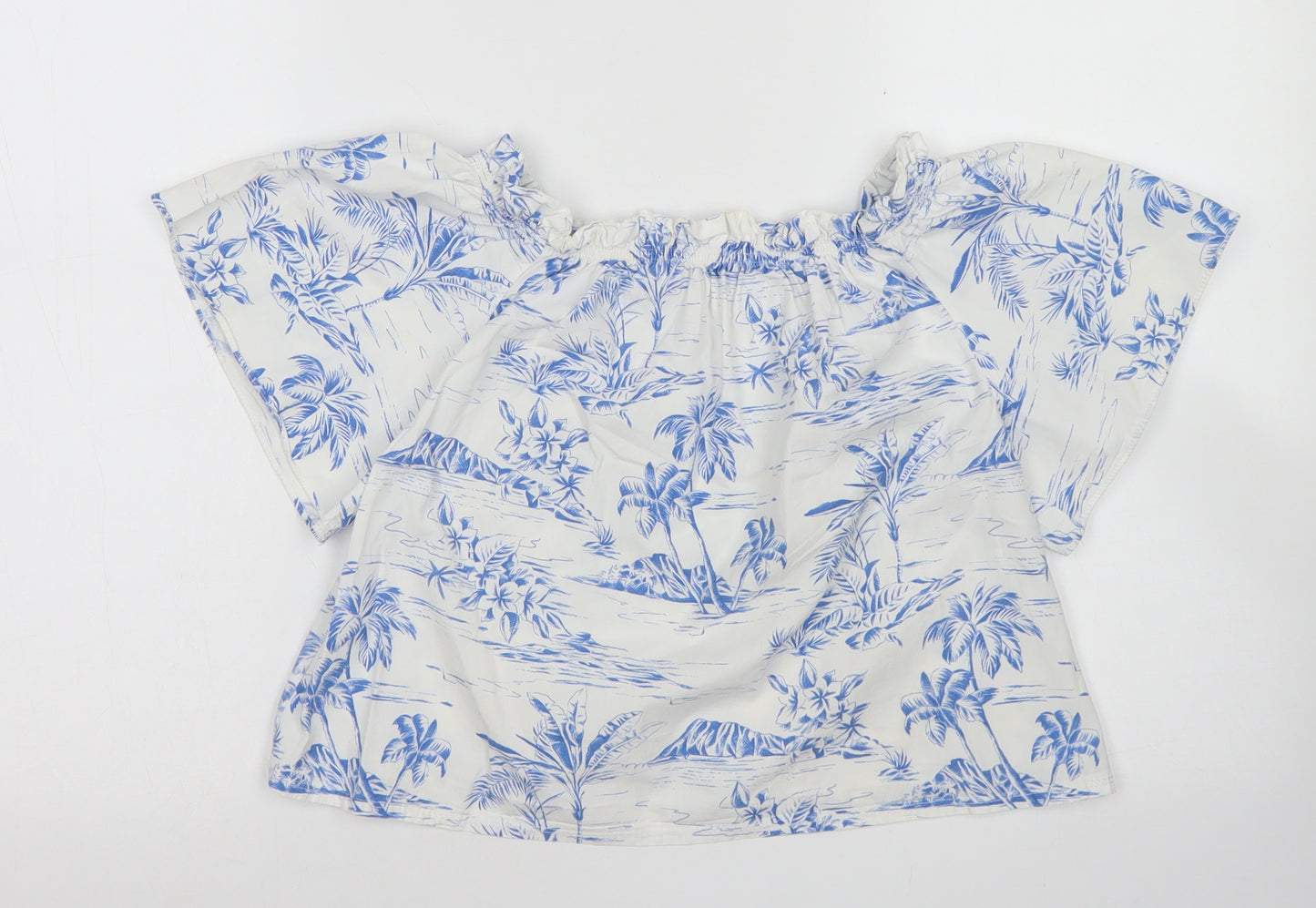 Zara Girls White Floral Cotton Basic Blouse Size 10 Years Off the Shoulder