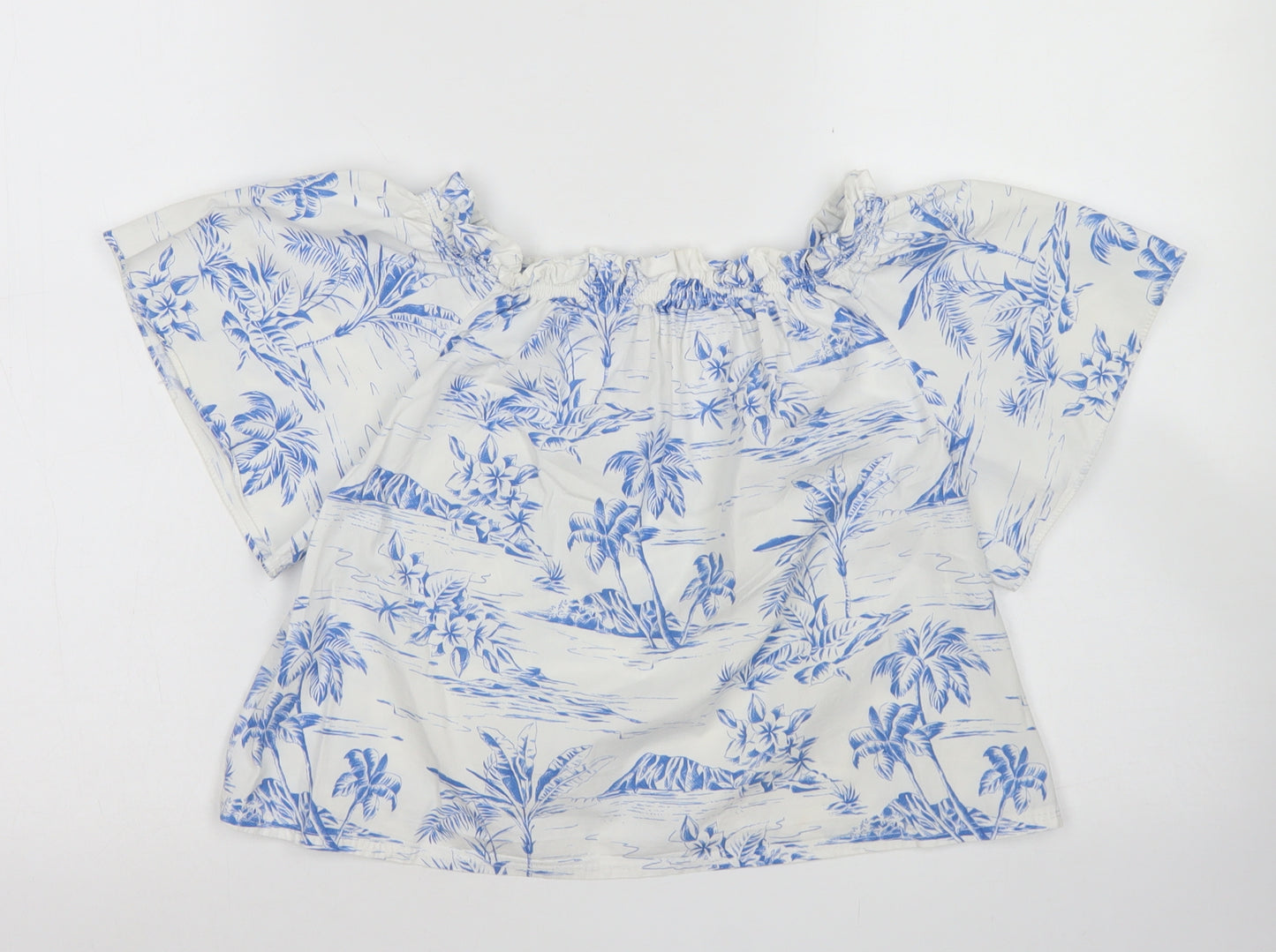 Zara Girls White Floral Cotton Basic Blouse Size 10 Years Off the Shoulder