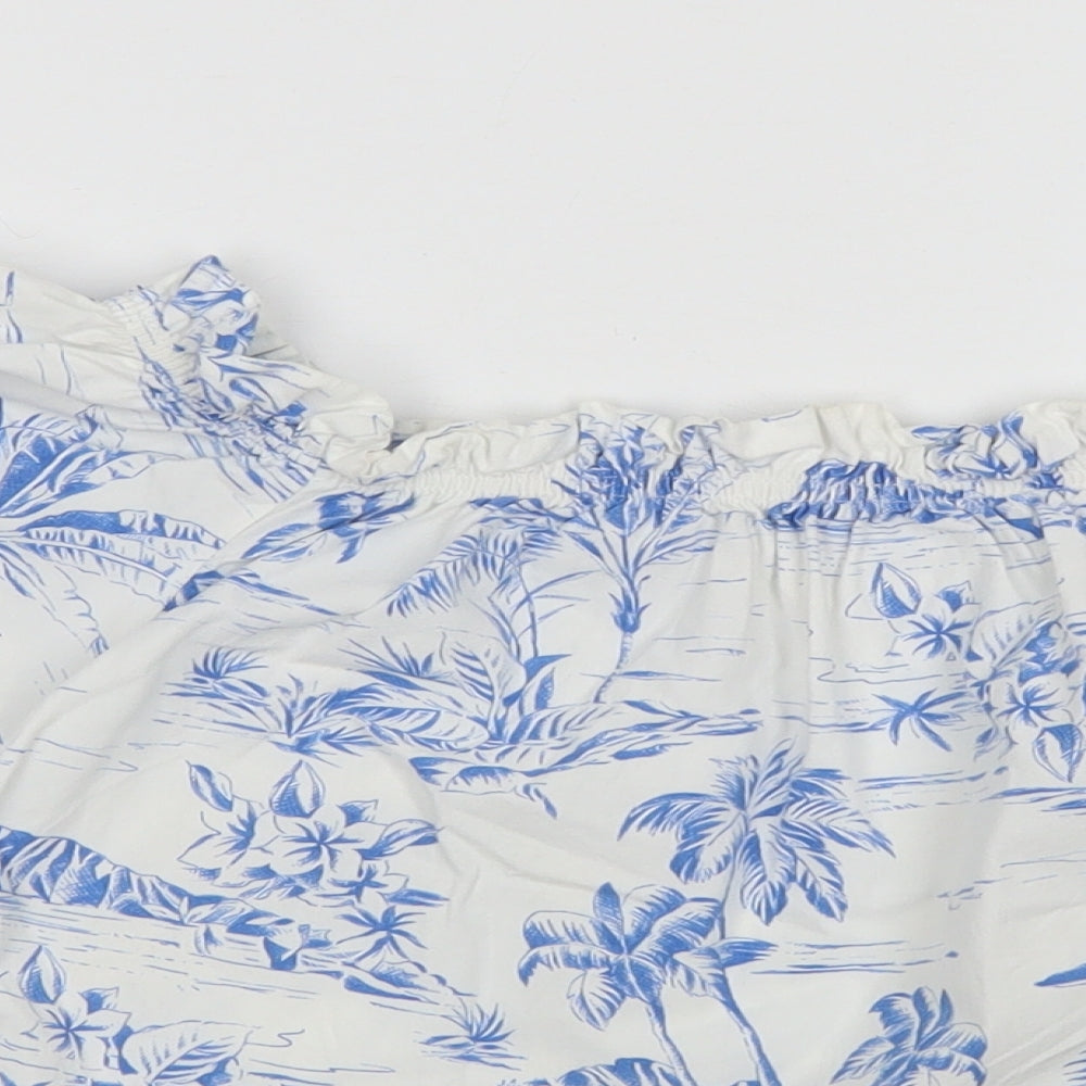 Zara Girls White Floral Cotton Basic Blouse Size 10 Years Off the Shoulder