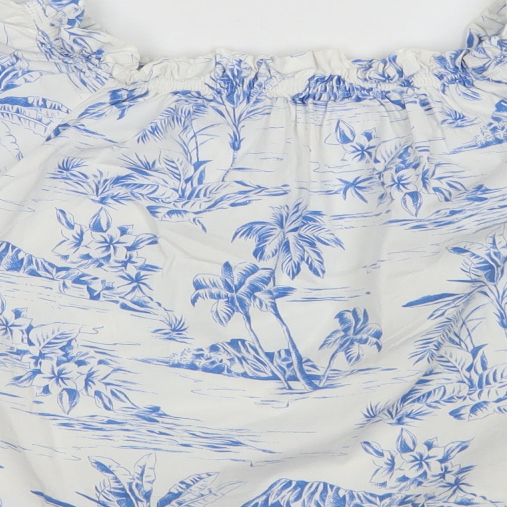 Zara Girls White Floral Cotton Basic Blouse Size 10 Years Off the Shoulder