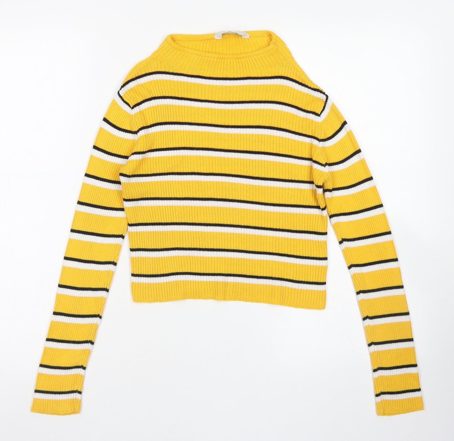 Miss Evie Girls Yellow Striped Viscose Basic T-Shirt Size 11-12 Years Crew Neck