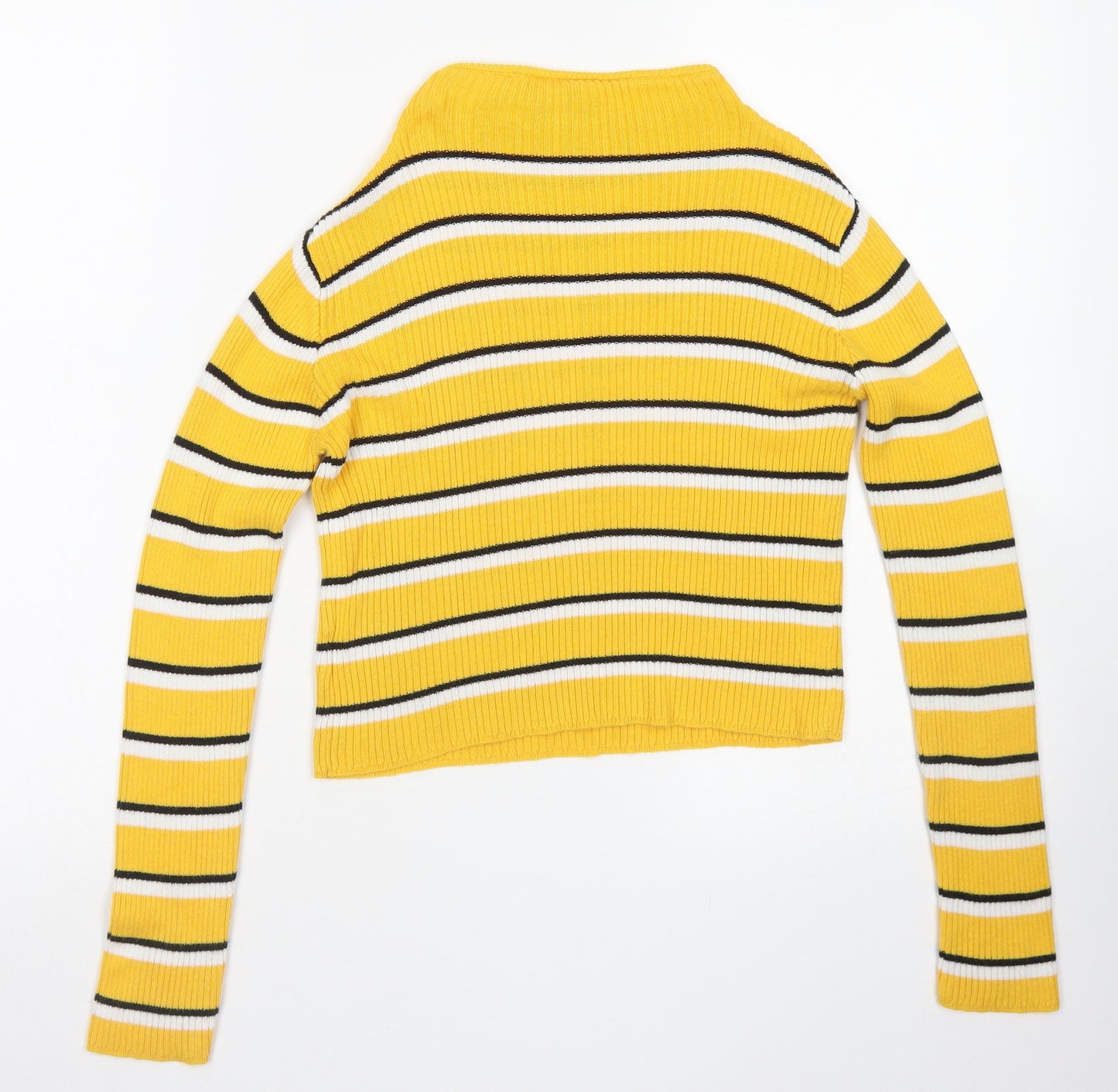 Miss Evie Girls Yellow Striped Viscose Basic T-Shirt Size 11-12 Years Crew Neck