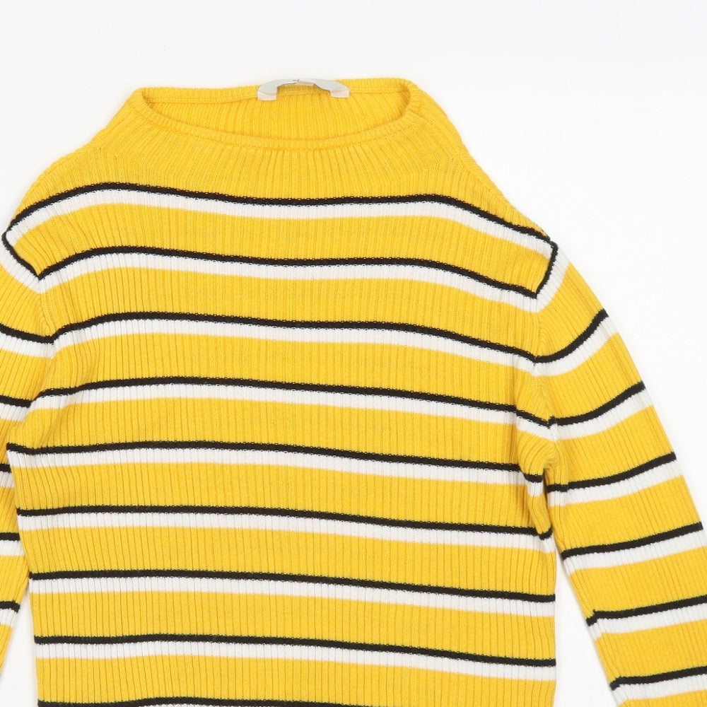 Miss Evie Girls Yellow Striped Viscose Basic T-Shirt Size 11-12 Years Crew Neck