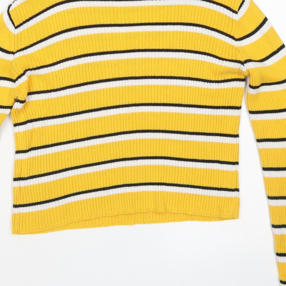 Miss Evie Girls Yellow Striped Viscose Basic T-Shirt Size 11-12 Years Crew Neck