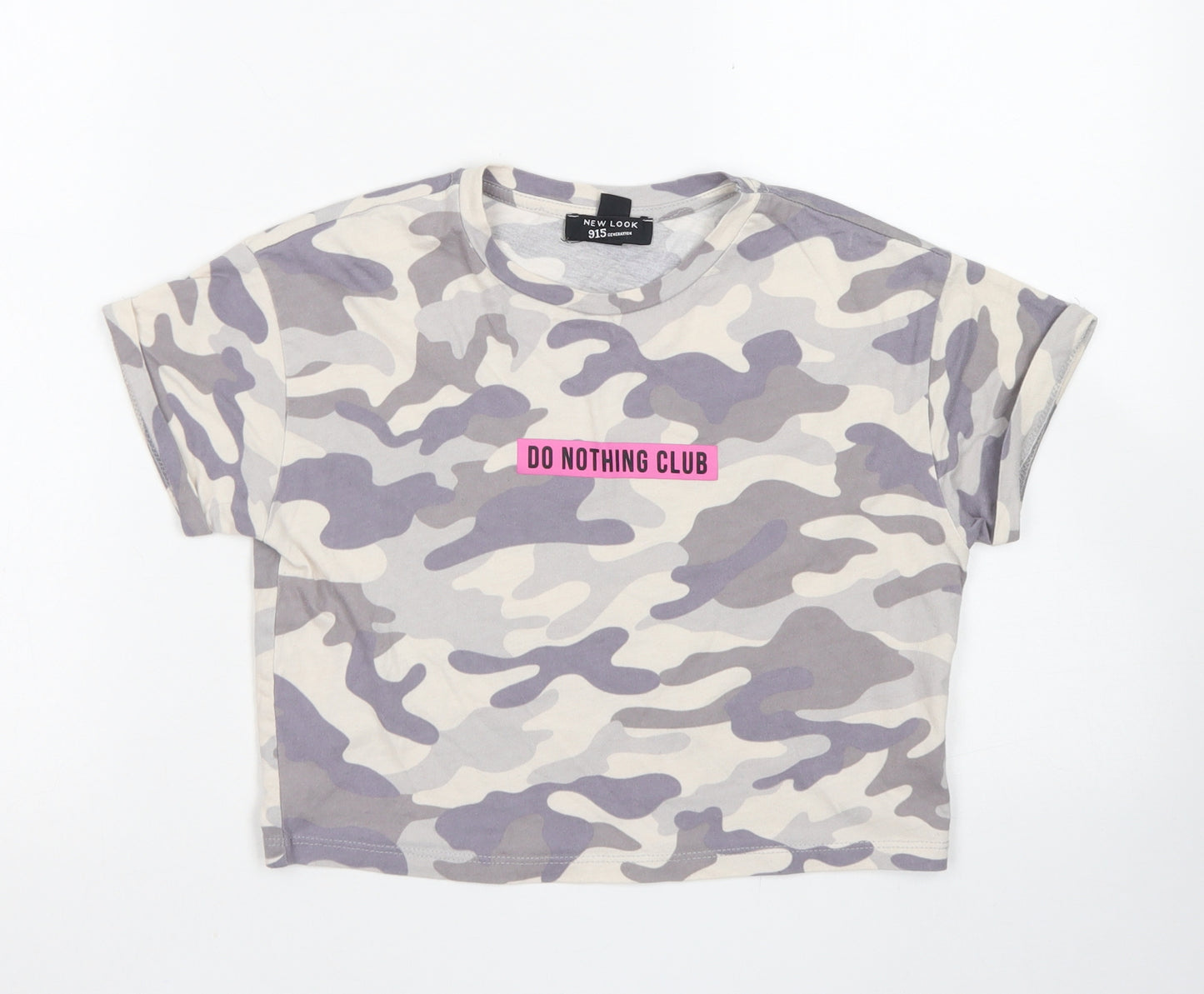 915 Generation Girls Grey Camouflage Cotton Cropped T-Shirt Size 10-11 Years Crew Neck