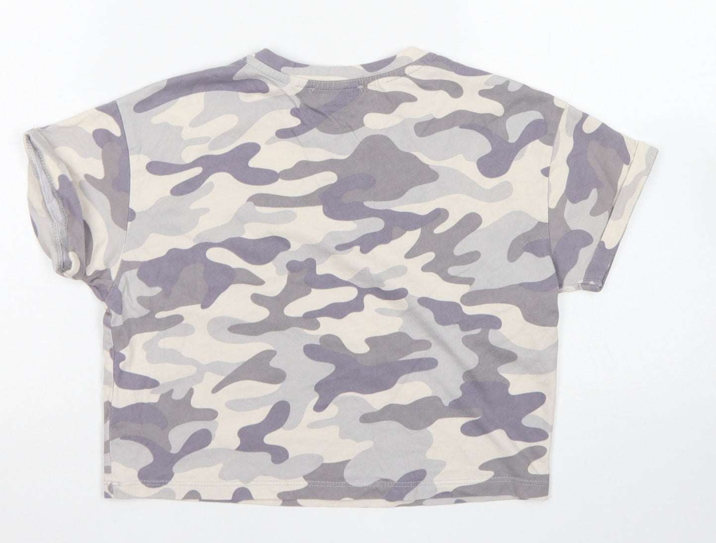 915 Generation Girls Grey Camouflage Cotton Cropped T-Shirt Size 10-11 Years Crew Neck